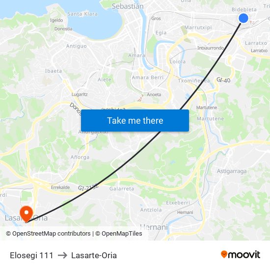 Elosegi 111 to Lasarte-Oria map