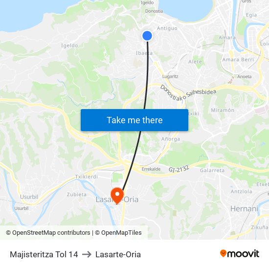 Majisteritza Tol 14 to Lasarte-Oria map