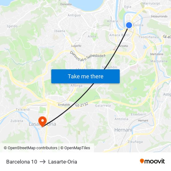 Barcelona 10 to Lasarte-Oria map