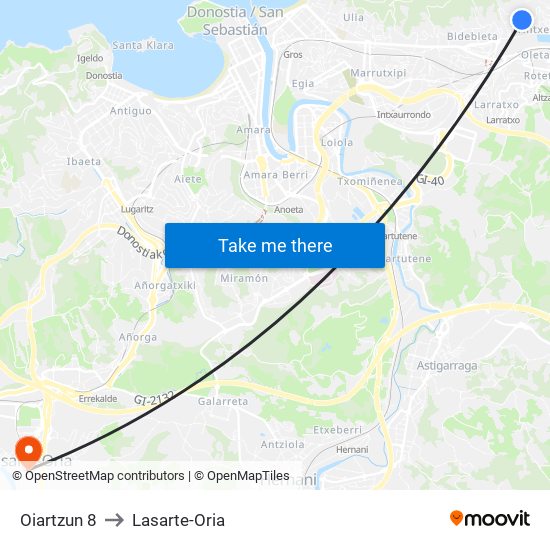 Oiartzun 8 to Lasarte-Oria map