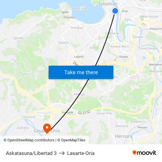 Askatasuna/Libertad 3 to Lasarte-Oria map