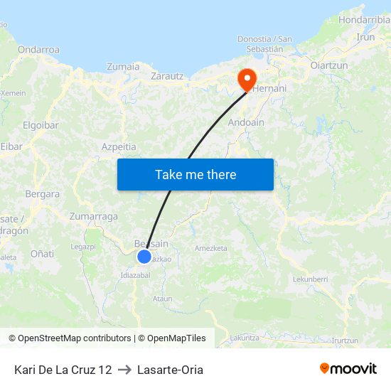 Kari De La Cruz 12 to Lasarte-Oria map