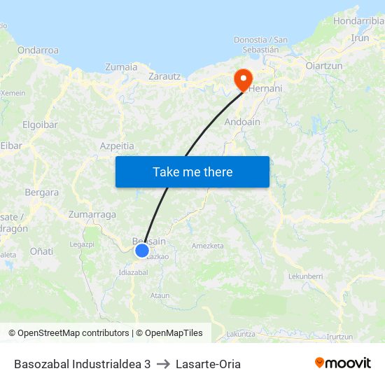 Basozabal Industrialdea 3 to Lasarte-Oria map