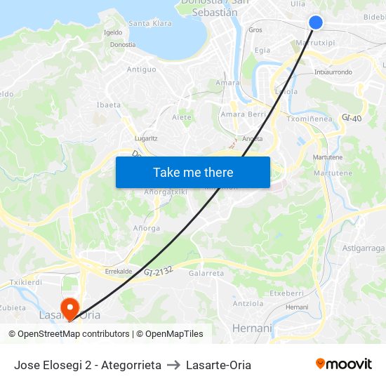 Jose Elosegi 2 - Ategorrieta to Lasarte-Oria map