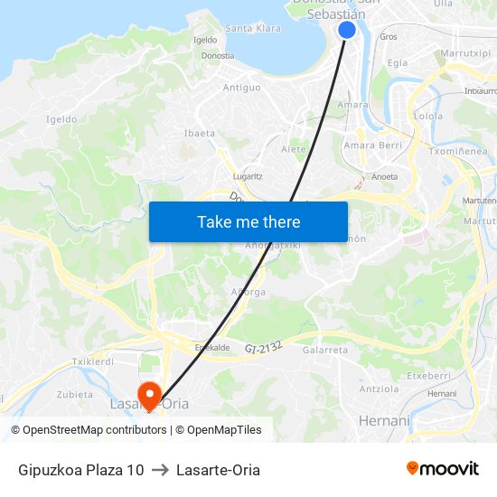 Gipuzkoa Plaza 10 to Lasarte-Oria map