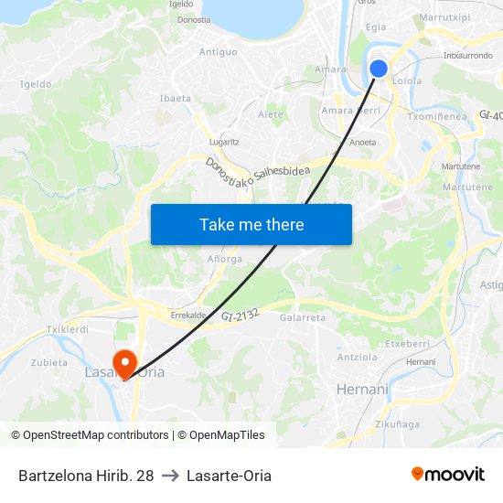 Bartzelona Hirib. 28 to Lasarte-Oria map