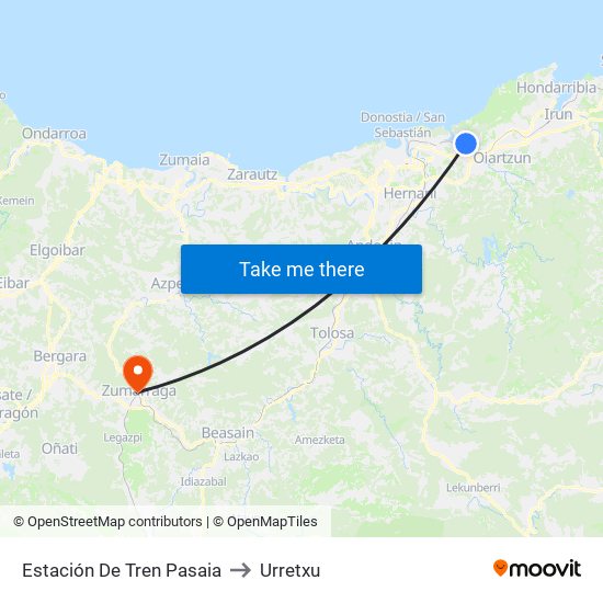 Estación De Tren Pasaia to Urretxu map