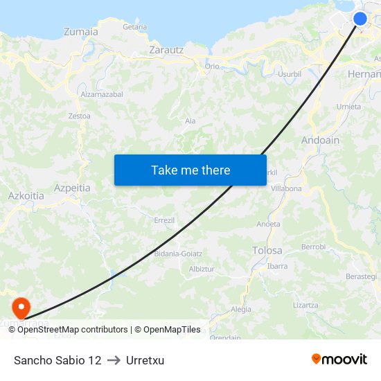 Sancho Sabio 12 to Urretxu map