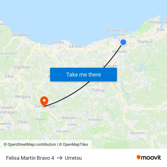 Felisa Martin Bravo 4 to Urretxu map