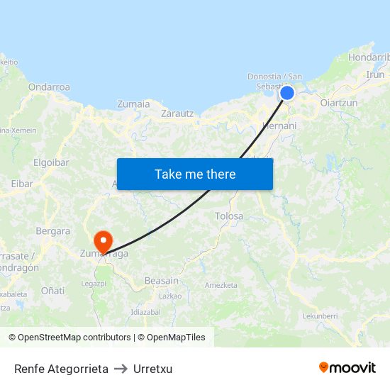 Renfe Ategorrieta to Urretxu map