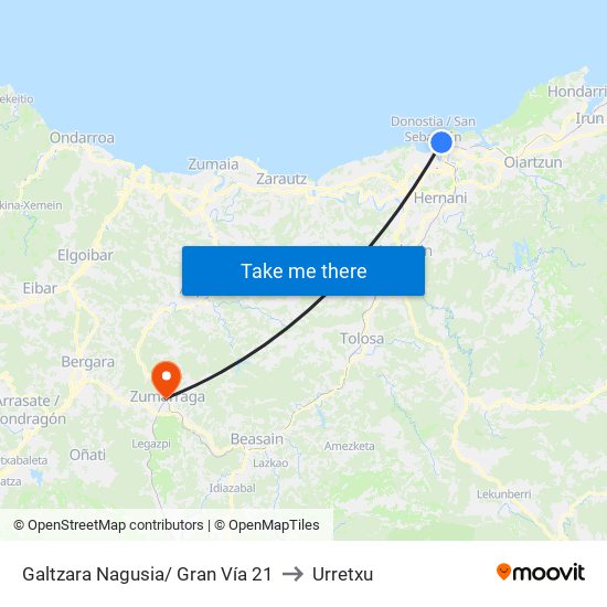 Galtzara Nagusia/ Gran Vía 21 to Urretxu map