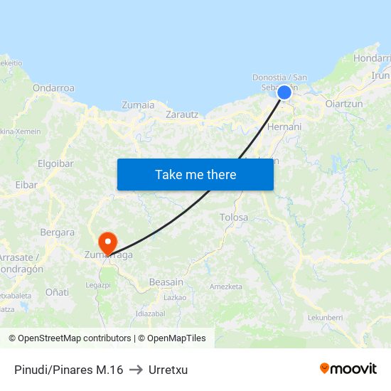 Pinudi/Pinares M.16 to Urretxu map