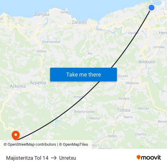 Majisteritza Tol 14 to Urretxu map