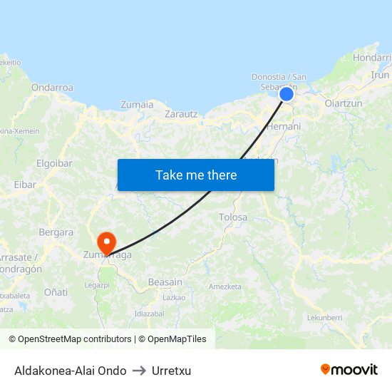 Aldakonea-Alai Ondo to Urretxu map
