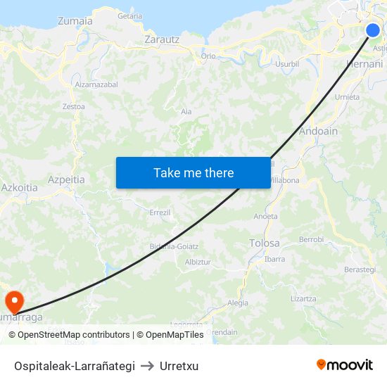 Ospitaleak-Larrañategi to Urretxu map