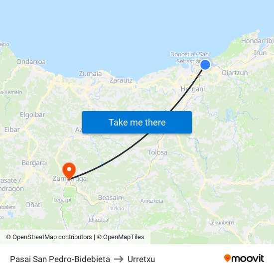 Pasai San Pedro-Bidebieta to Urretxu map