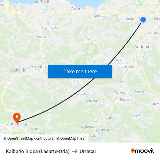 Kalbario Bidea (Lasarte-Oria) to Urretxu map