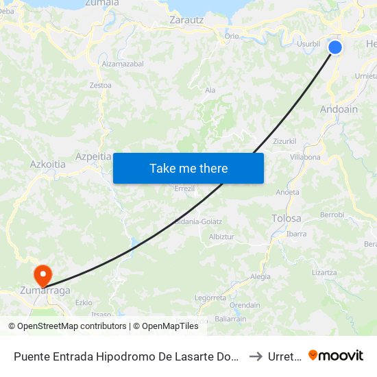 Puente Entrada Hipodromo De Lasarte Donostia to Urretxu map
