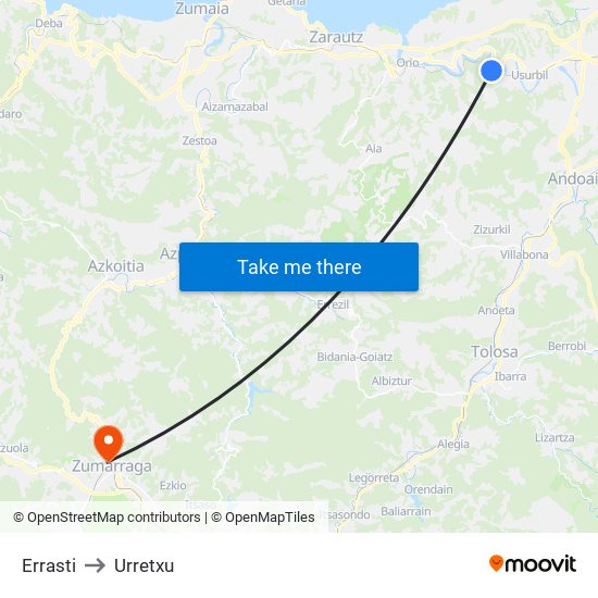 Errasti to Urretxu map