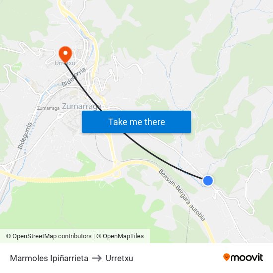 Marmoles Ipiñarrieta to Urretxu map