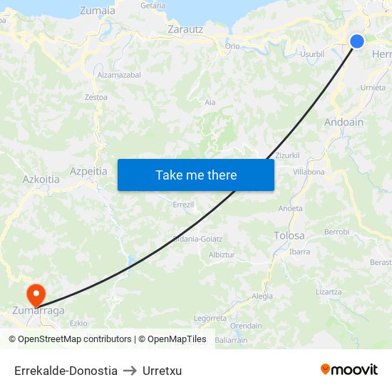 Errekalde-Donostia to Urretxu map