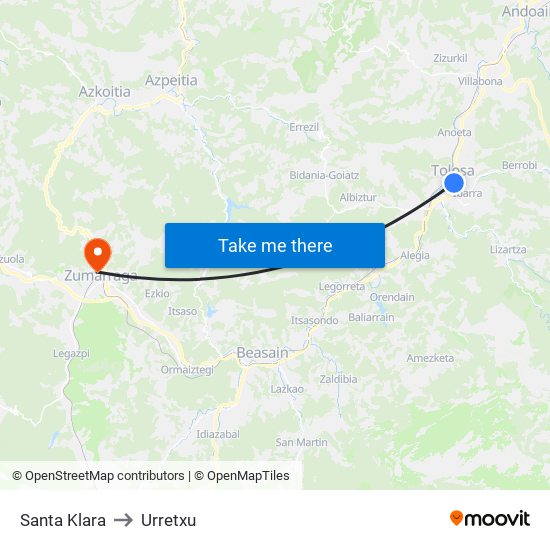 Santa Klara to Urretxu map