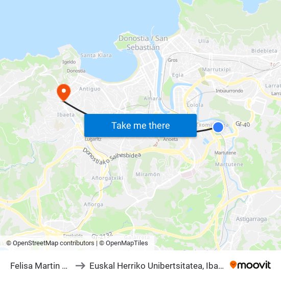 Felisa Martin Bravo 4 to Euskal Herriko Unibertsitatea, Ibaeta Campusa map