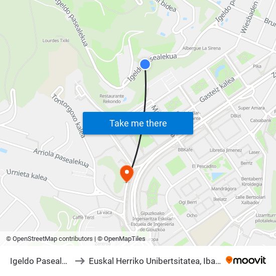 Igeldo Pasealekua 72 to Euskal Herriko Unibertsitatea, Ibaeta Campusa map