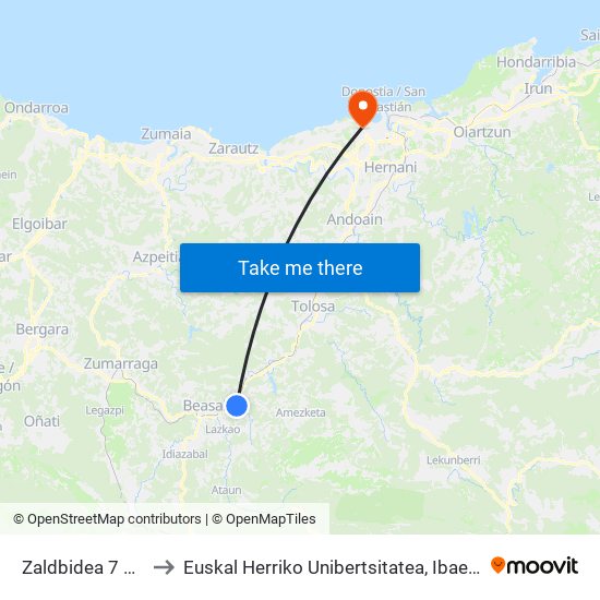 Zaldbidea 7 Parean to Euskal Herriko Unibertsitatea, Ibaeta Campusa map