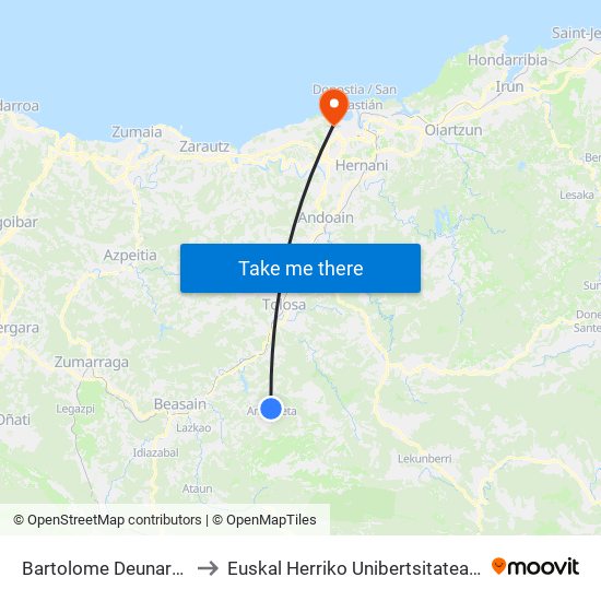 Bartolome Deunaren Bidea, 17 to Euskal Herriko Unibertsitatea, Ibaeta Campusa map