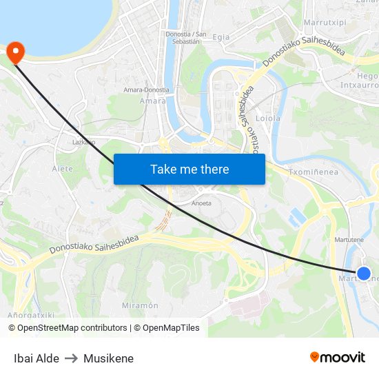 Ibai Alde to Musikene map