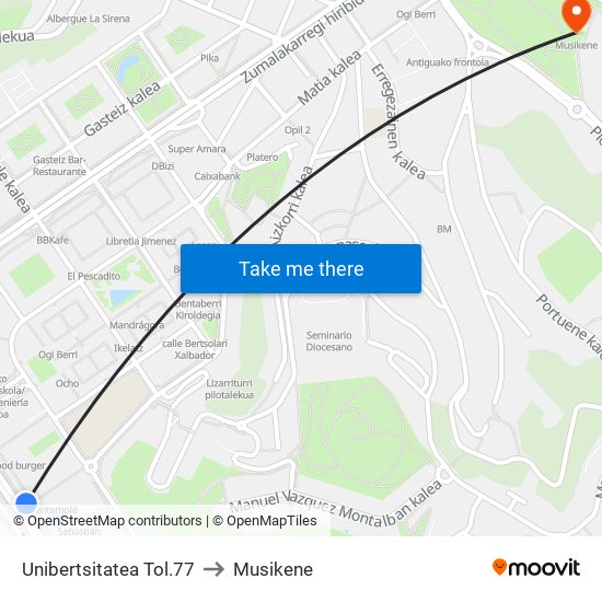 Unibertsitatea Tol.77 to Musikene map