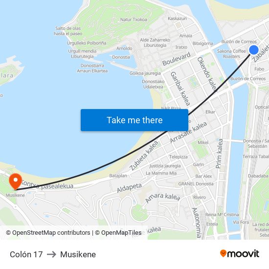 Colón 17 to Musikene map