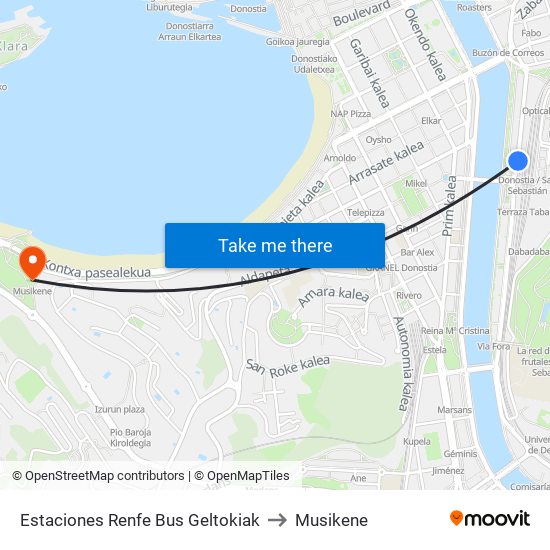 Estaciones Renfe Bus Geltokiak to Musikene map