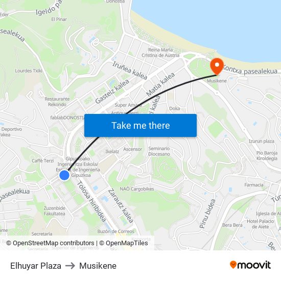Elhuyar Plaza to Musikene map