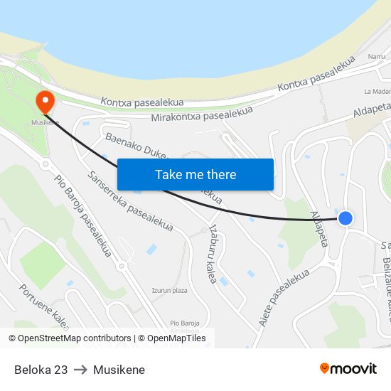 Beloka 23 to Musikene map