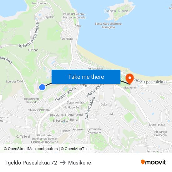 Igeldo Pasealekua 72 to Musikene map