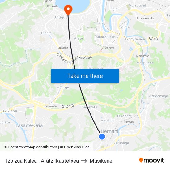 Izpizua Kalea - Aratz Ikastetxea to Musikene map