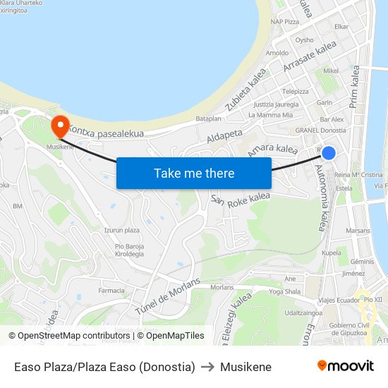Easo Plaza/Plaza Easo (Donostia) to Musikene map