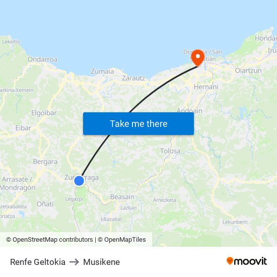 Renfe Geltokia to Musikene map