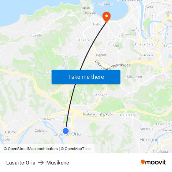 Lasarte-Oria to Musikene map
