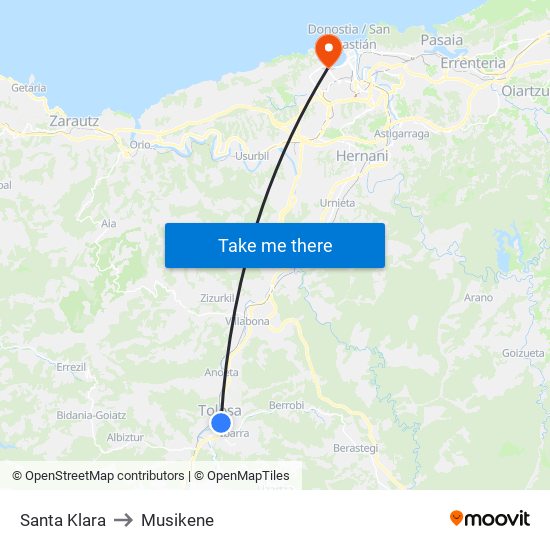 Santa Klara to Musikene map