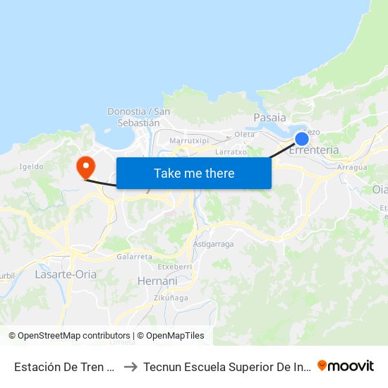Estación De Tren Pasaia to Tecnun Escuela Superior De Ingenieros map