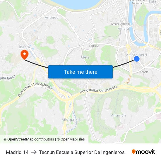 Madrid 14 to Tecnun Escuela Superior De Ingenieros map