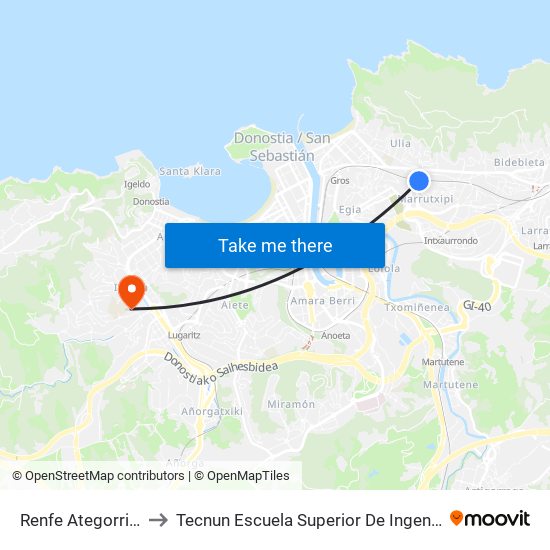 Renfe Ategorrieta to Tecnun Escuela Superior De Ingenieros map