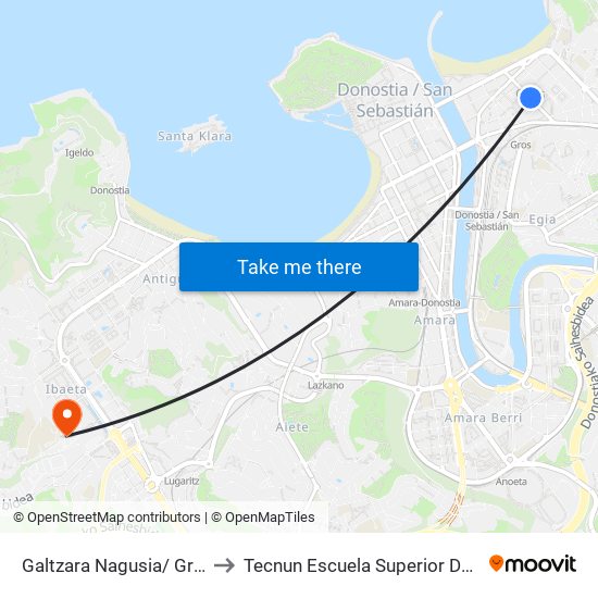 Galtzara Nagusia/ Gran Vía 21 to Tecnun Escuela Superior De Ingenieros map
