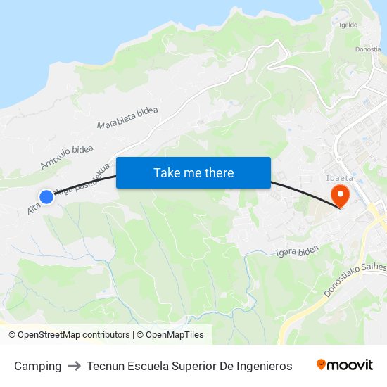 Camping to Tecnun Escuela Superior De Ingenieros map