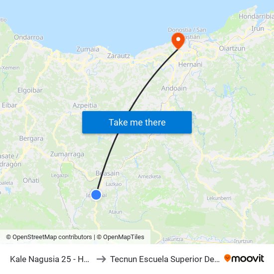 Kale Nagusia 25 - Herrigunea to Tecnun Escuela Superior De Ingenieros map