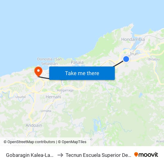 Gobaragin Kalea-Lavanderas to Tecnun Escuela Superior De Ingenieros map