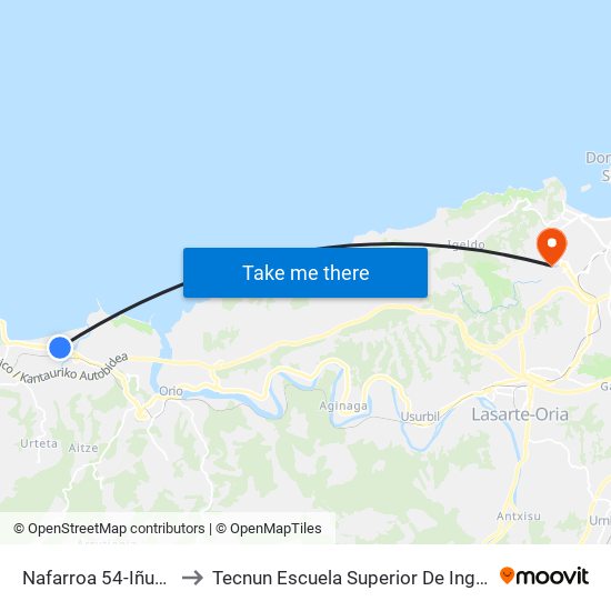 Nafarroa 54-Iñurritza to Tecnun Escuela Superior De Ingenieros map